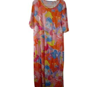 Quacker Factory Womens Floribunda Maxi Dress Floral Beaded Pockets Knit L New